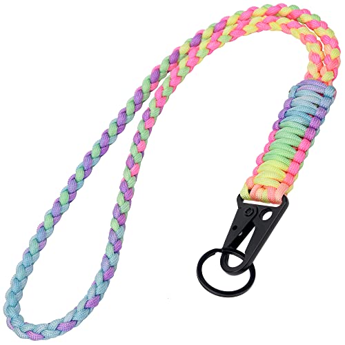 Heavy Duty Paracord Lanyard Keychain - Bright Rainbow