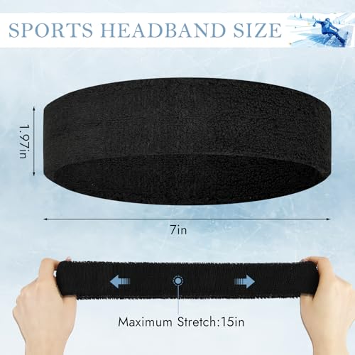 Cotton Terry Sweat Headbands for Men & Women - 4 Pack Black/White/Gray/Blue
