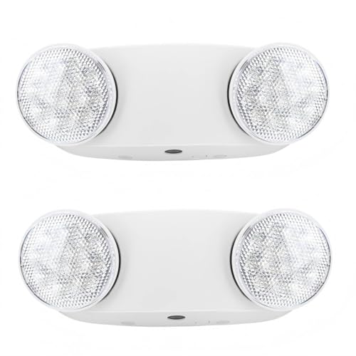 RMC LED Emergency Lights with Battery Backup, Two Head Adjustable Commercial Emergency Lighting, AC120-277V, Hardwired Emergency Exit Light Fixtures for Home and Business, ETL Listed, 2 Pack