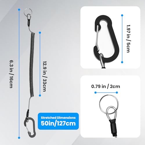 Retractable Steel Wire Coiled Safety Lanyard with Aluminum Hook - 3Pcs