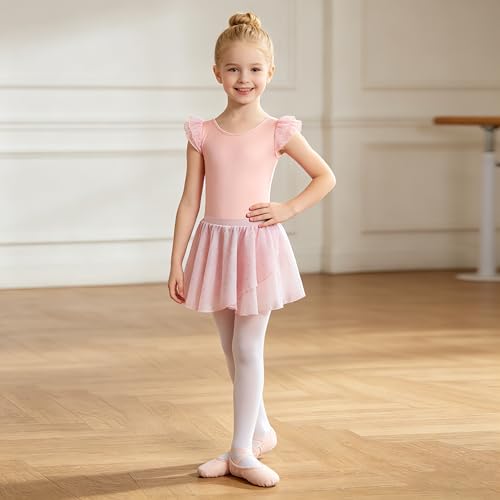 Girls Ballet Leotard with Detachable Skirt & Hairband - Light Pink, 6-7 Years
