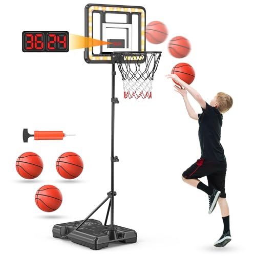 Flybakiz Kids Indoor Basketball Hoop with Scoreboard & Timer Stand – Adjustable Height