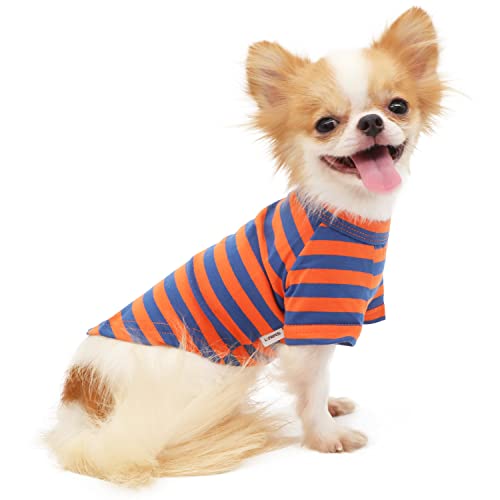 Medium Breathable Cotton Dog T-Shirt for Small Dogs Chihuahua Puppy - Orange & Blue Stripes