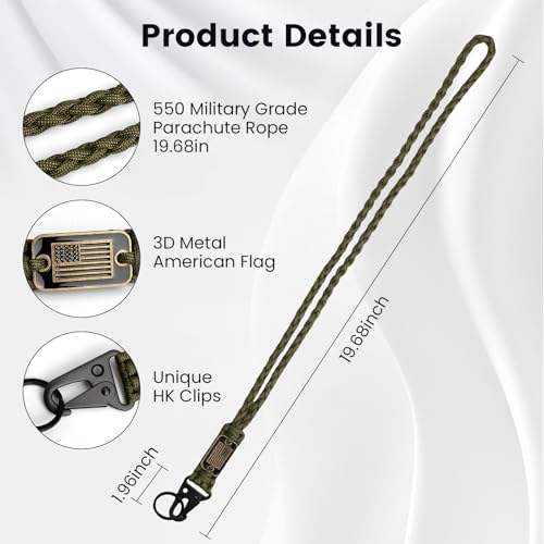Heavy Duty Paracord Lanyard Keychain - 2 Pack Army Green