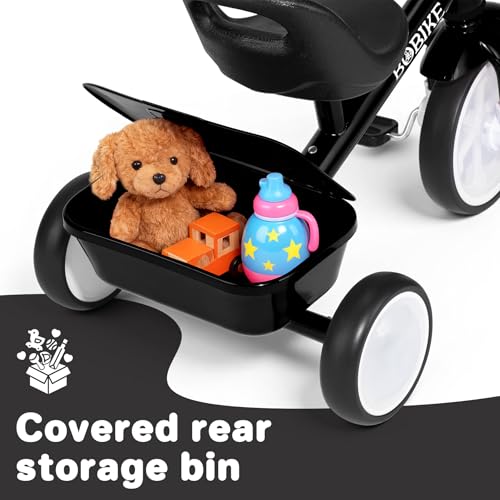 Bobike Black Toddler Tricycle with Glowing LED Wheels, Adjustable Seat & Rear Basket