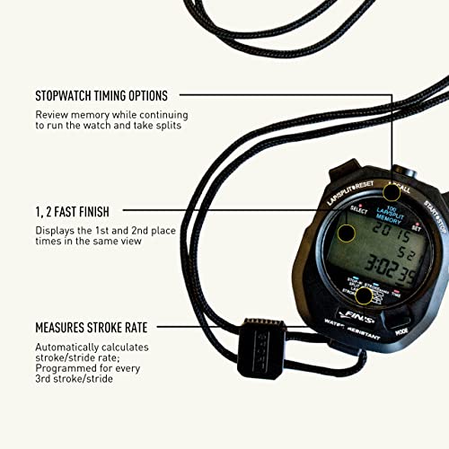 Waterproof Stopwatch for Swim Training - 300 Split Memory - Black