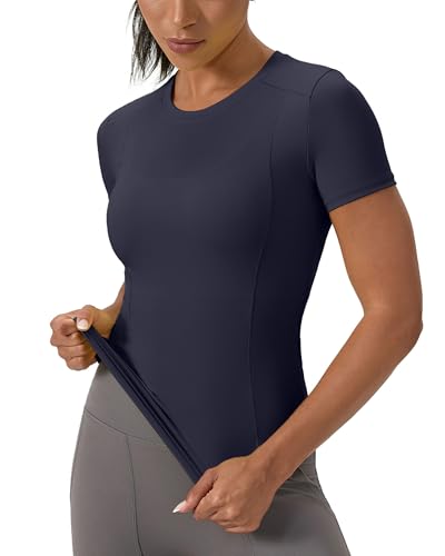 LEICHR Women's Compression Shirt Navy Small Short Sleeve Crewneck Nylon Quick-Dry Top