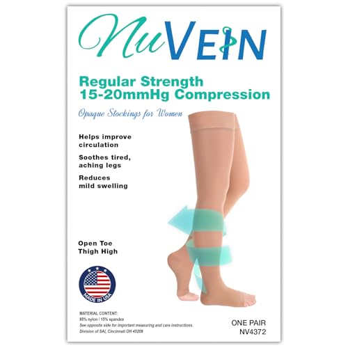 NuVein Beige Medium Support Compression Stockings 15-20 mmHg Thigh Length Open Toe
