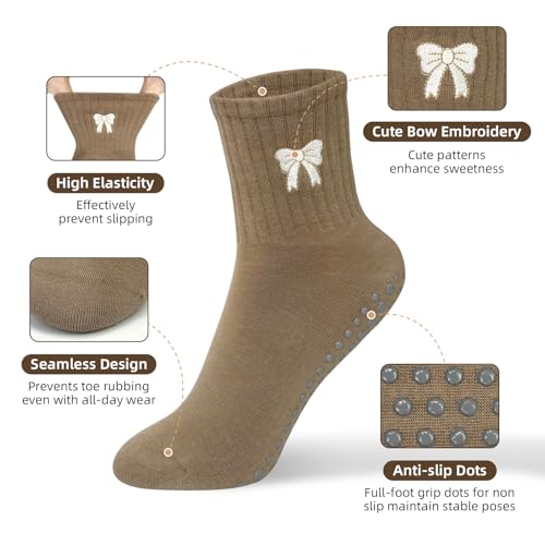 Non-Slip Pilates Grip Socks for Women - Off White, Light Brown, Brown