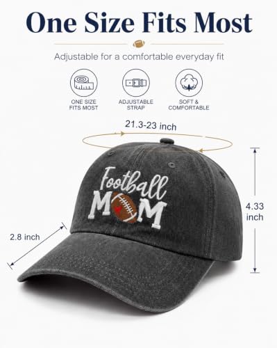 Wodeal Black Football Mom Hat with Gift Box for Women, Embroidered Baseball Cap