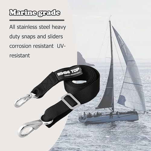 Marine Bimini Top Straps Adjustable Webbing with Stainless Steel Snap Hooks - Heavy Duty Boat Awnings, 2 Pack