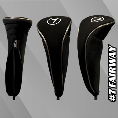 PGC Black Golf Zipper Head Cover for Fairway Woods - Neoprene Protective Cover