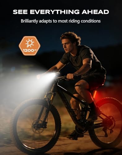 1200 Lumen USB Rechargeable Bike Lights - Front & Rear, IP65 Waterproof, 8 Modes