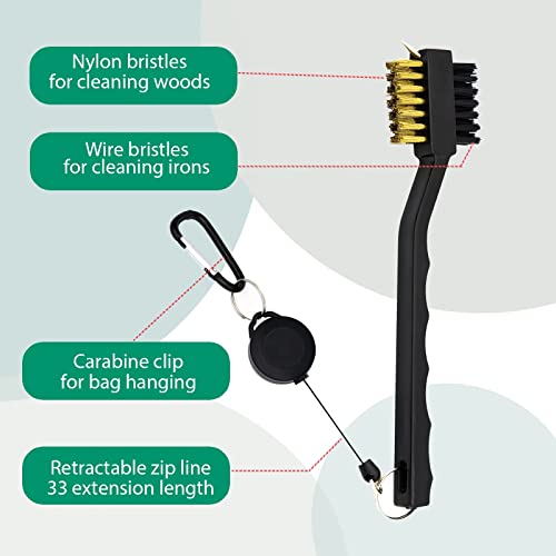 Microfiber Golf Towel & Brush Cleaning Set with Carabiner Clip - Black