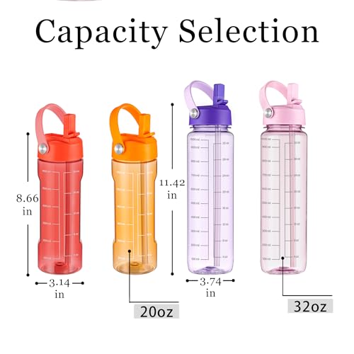 GOPPUS 32oz Bright Pink Clear Water Bottle with Flip Straw - Lightweight, Leakproof BPA-Free Tritan for Sports & Travel