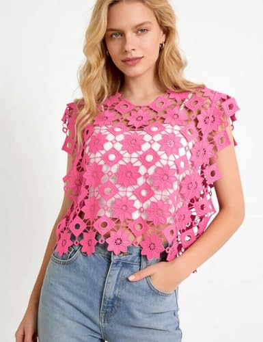 Floral Lace Crop Top for Women - X-Small / Pink