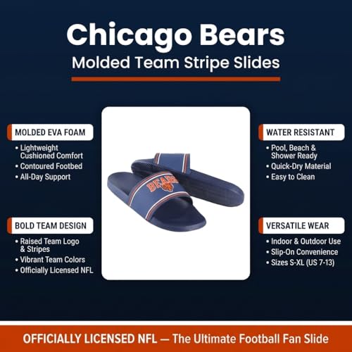 Chicago Bears X-Large Slides for Men - Water Resistant EVA Foam Sandals