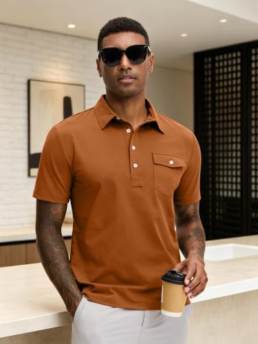 Men's Slim Fit Golf Polo Shirt - 4-Button, Moisture Wicking, XX-Large/Rosy Brown