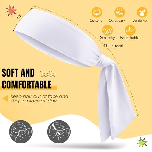 Hiboom 18 Pack White Tie Headbands for Sports Workout Men Women