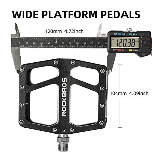 ROCKBROS Aluminum MTB Pedals - Wide Flat Bicycle Platform with Sealed Bearings