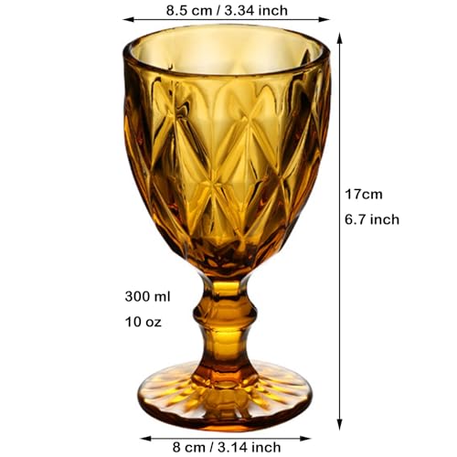 Taganov Amber Wine Glass Set of 6 - Vintage 10 oz Goblets for Wedding & Party