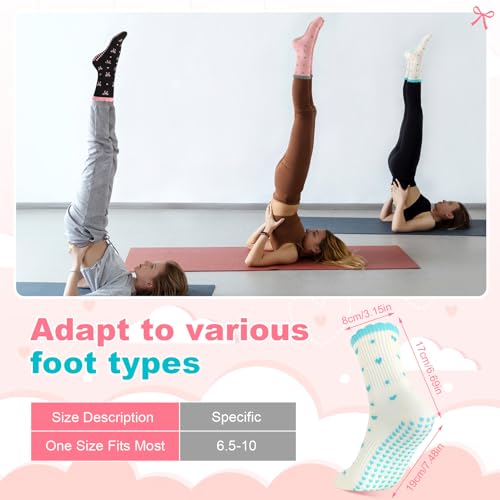 Non-Slip Pilates Socks with Grips for Women - Ruffle Bow Heart