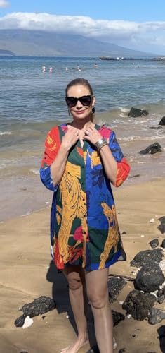 Women's V-Neck Swimsuit Cover Up Tunic - Colorful Sky Blue, S-3XL