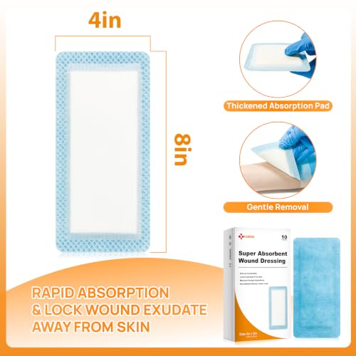 Carbou 4x8-Inch Super Absorbent Wound Dressings Pack of 10 - Non-Adhesive Gauze Pads for Post-Op & Ulcers