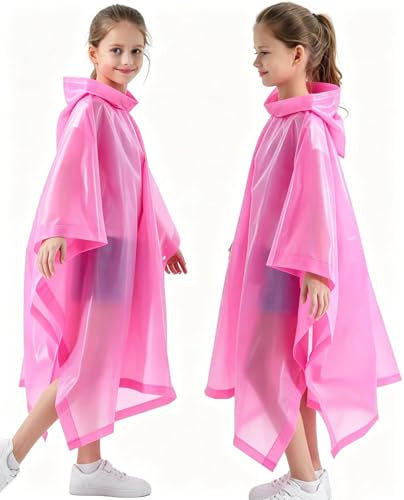 Kids Raincoats 2 Pack - Reusable Pink Rain Ponchos for Boys & Girls