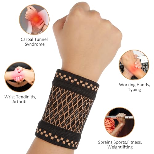 Wrist Compression Sleeve - Copper Infused Support Brace, Medium