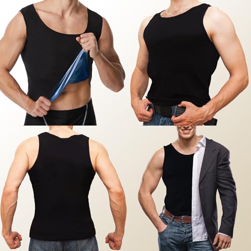 Men's Sauna Vest Waist Trainer - Sleeveless Compression Tank Top - Blue Inner / Large-X-Large