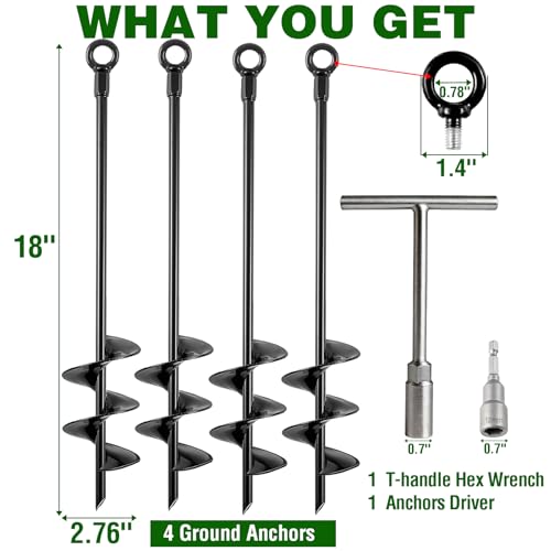Heavy Duty Ground Anchors - 18 Inch Screw-in Anchor Kit, 4 Pack