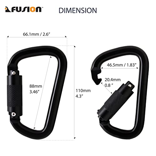Fusion Black Auto Lock Aluminum Carabiner - Lightweight & Strong for Climbing, Camping, Hiking, & Outdoor Use