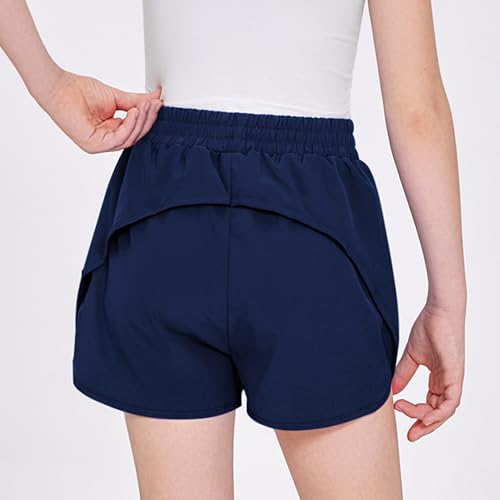 Zaclotre Girls Navy Blue 2-in-1 Soccer Shorts with Zip Pockets - Age 11-12 Years
