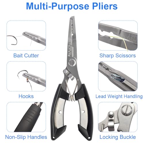 Multifunctional Stainless Steel Fishing Pliers with Hook Remover & Lanyard