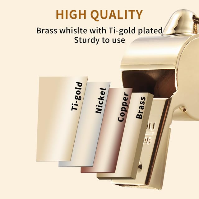 Brass Sports Whistle with Lanyard - Golden - Loud Crisp Sound