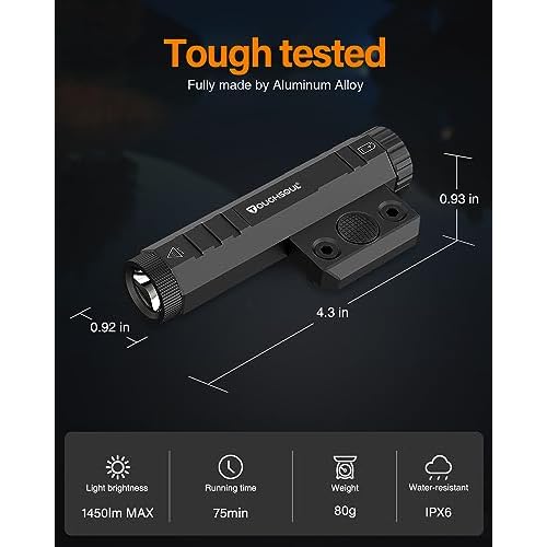 TOUGHSOUL Mlok Flashlight 1450 Lumen with Momentary Strobe Function Light Replaceable Batteries Included