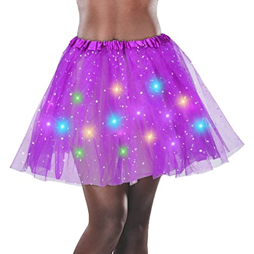 LED Tutu Skirt - Sparkly Layered Tulle Costume for Women, Dark Purple