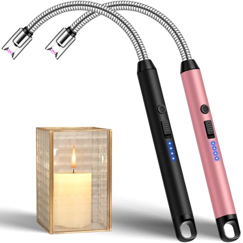 USB Rechargeable Candle Lighter with 360° Flexible Neck - 2 Pack Black & Rose Gold