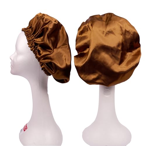 Reversible Satin Adjustable Bonnet - XL Black & Brown