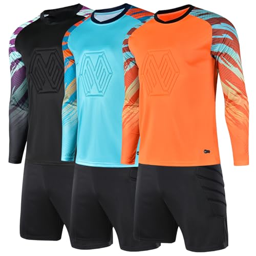 Kids Soccer Goalie Jersey & Shorts Set - Youth Long Sleeve Uniform, Size 13-14 Years, Orange