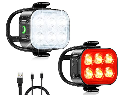 USB Rechargeable Bike Lights Set - Front & Back, Waterproof IP65, 10 Modes
