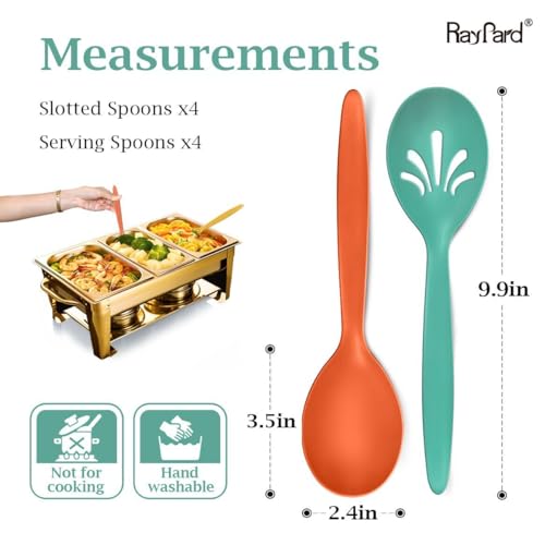 10" Large Plastic Wheat Straw Serving Spoons Set - 8 Pcs, Multi-Color
