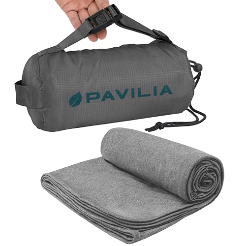 PAVILIA Gray Travel Blanket 65x40 Inches Lightweight Compact with Bag