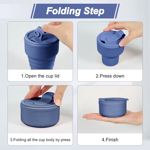 Collapsible Silicone Camping Cup 13oz - Leakproof Travel Mug, Blue