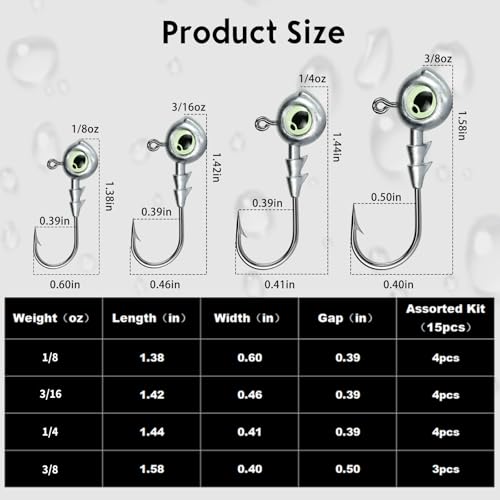 Weighted Swimbait Jig Heads with 3D Eyes - 1/8oz, 10pcs