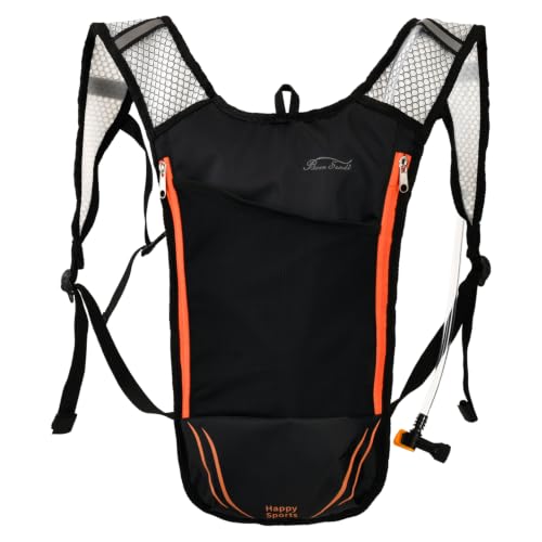 Hydration Pack with 2L Bladder - Lightweight Backpack - Black with Orange Zipper