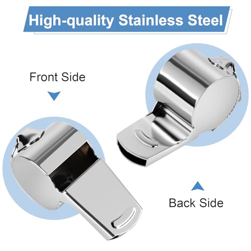 Stainless Steel Coach Whistle with Lanyard - 4 Pack, Loud Referee Whistle