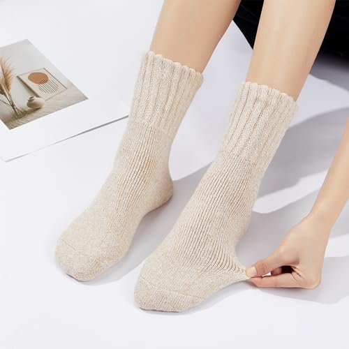 Cozy Warm Wool Socks for Women - Cute Boot Crew Socks - One Size C Beige