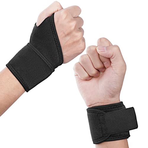 URAQT 2-Pack Wrap Wrist Brace for Carpal Tunnel Relief – Adjustable Left/Right Hand, Black